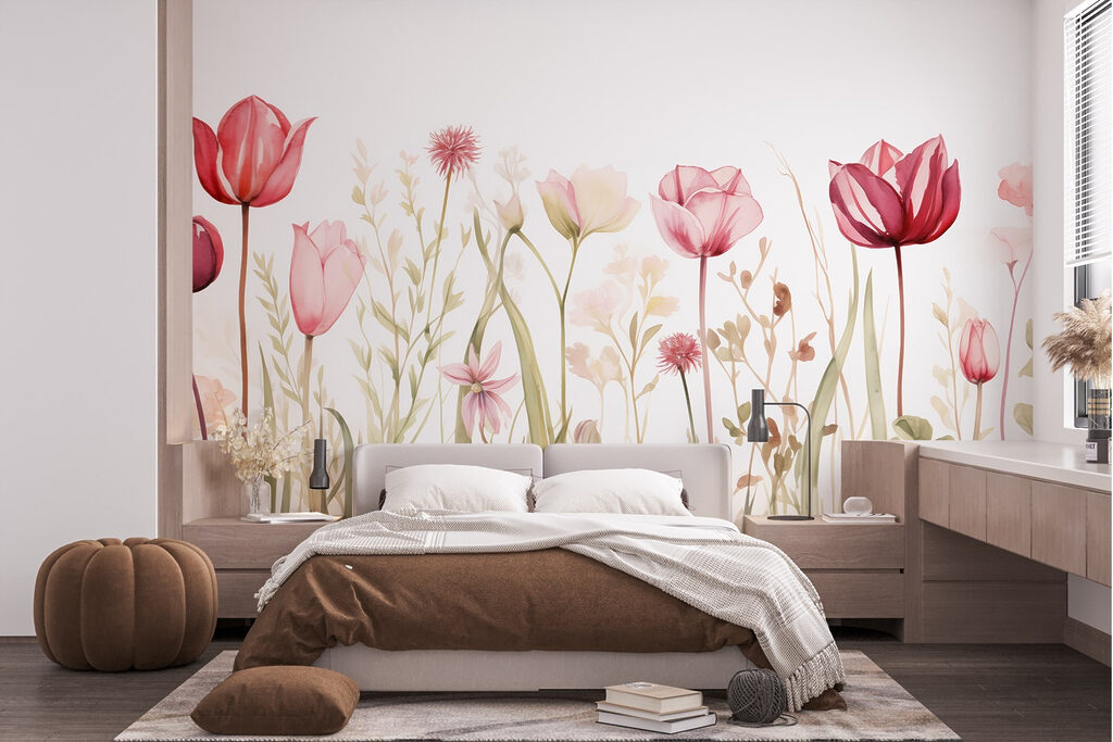 Pink tulips among wildflowers — interior 1