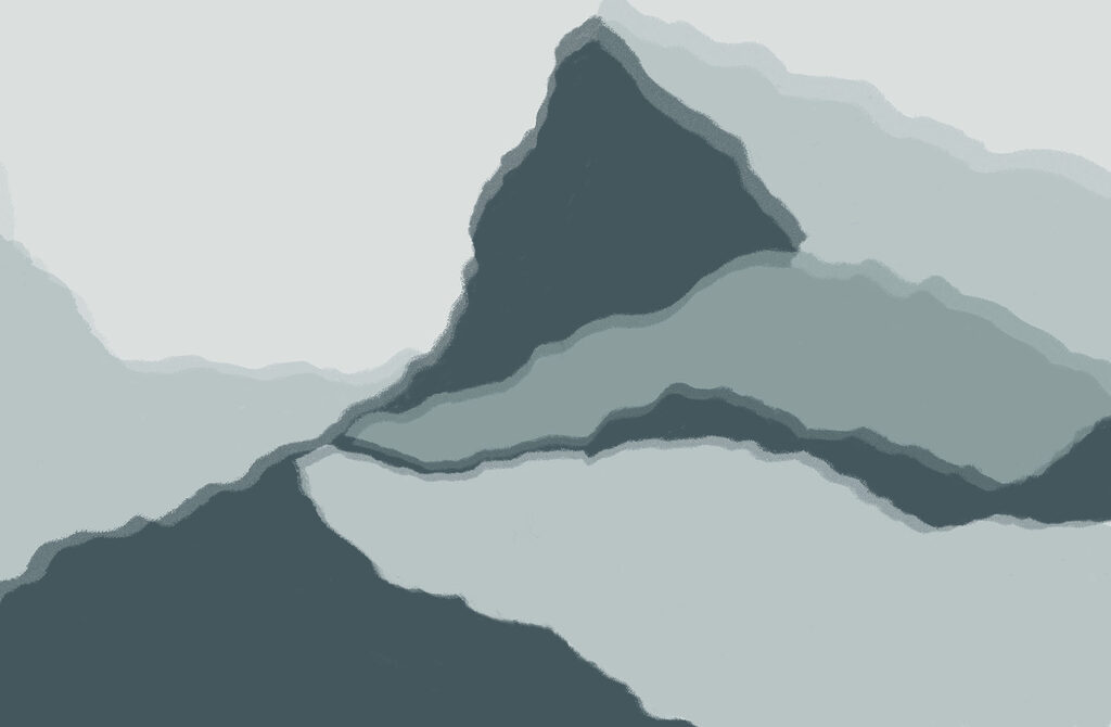 Blue-grey mountain layers — full design