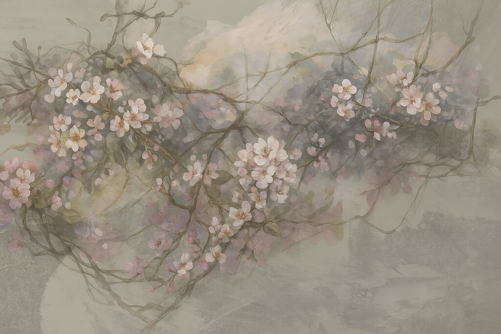 Blossom on twisting branches — full design
