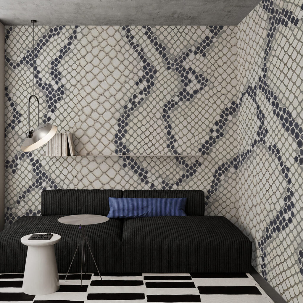 Dark scales on cream — interior 2