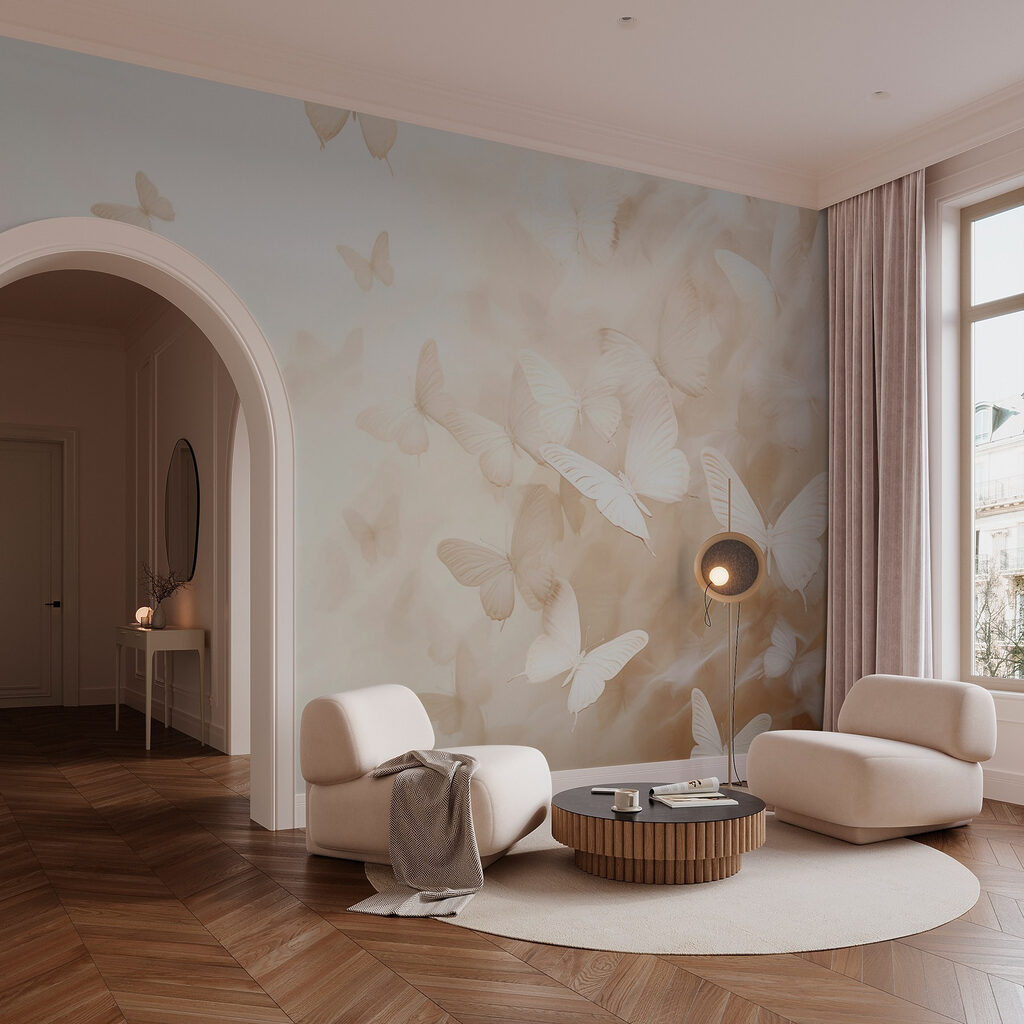 White butterflies in haze — interior 1