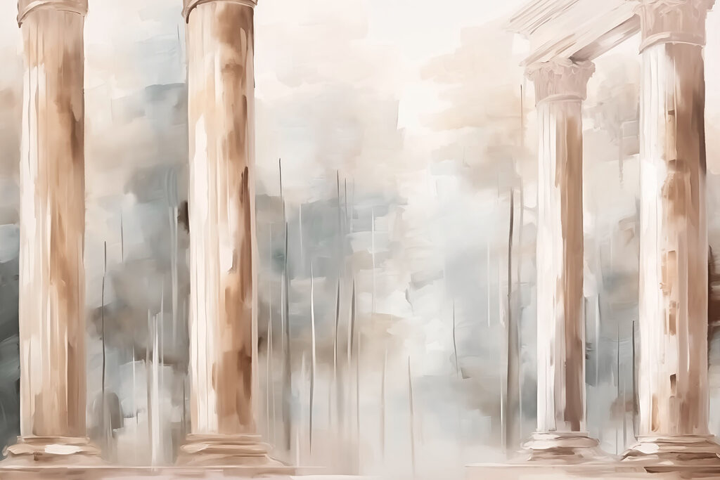 Pink columns in brushstrokes — full design