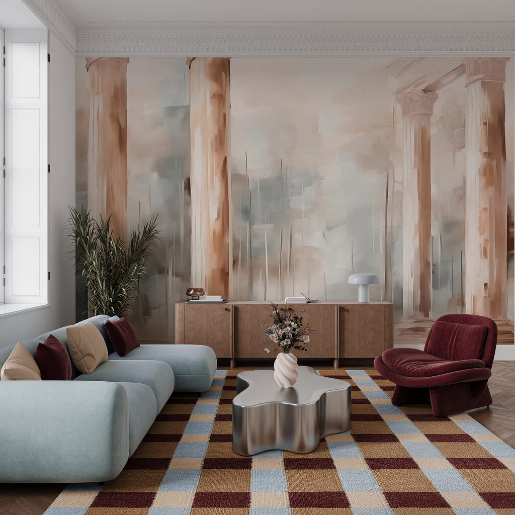 Pink columns in brushstrokes — interior 1