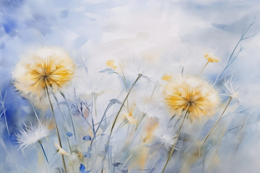 Yellow fluff on blue — full design