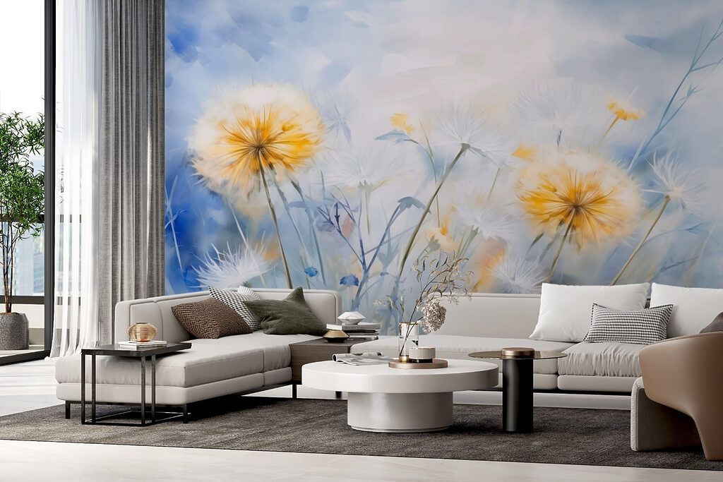 Yellow fluff on blue — interior 1