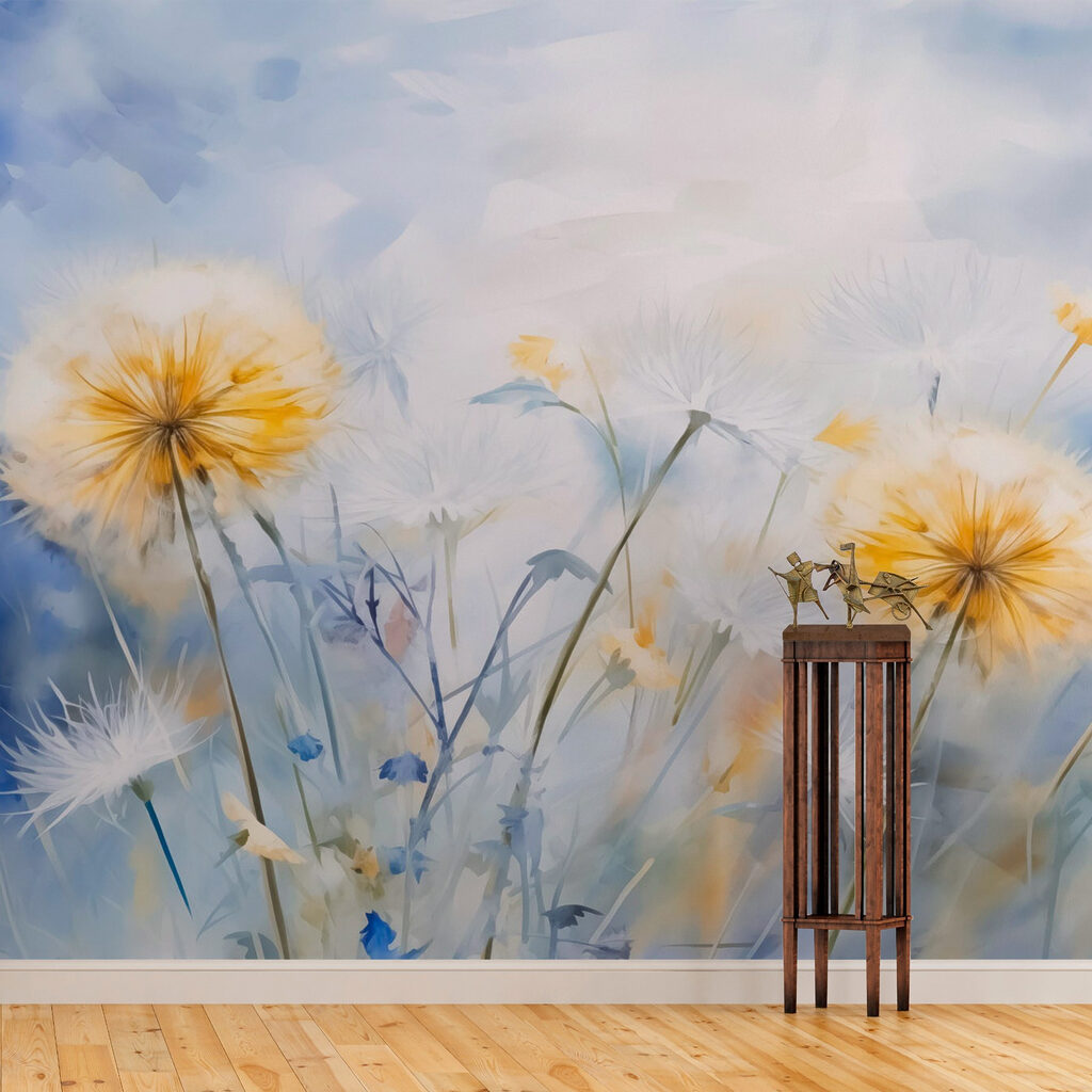 Yellow fluff on blue — interior 2