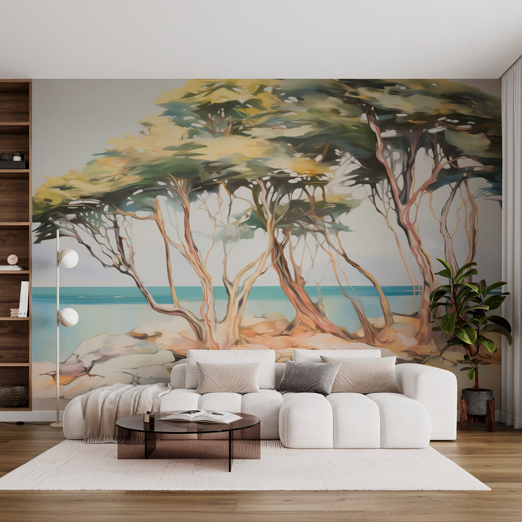 Trees by blue water — interior 2