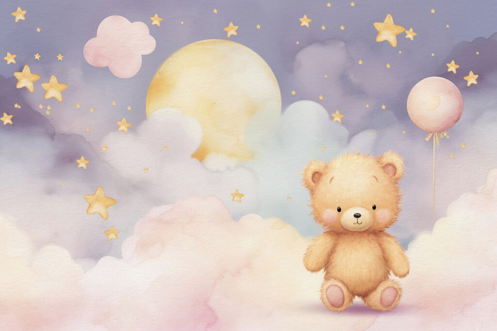 Pastel moon and bear — full design