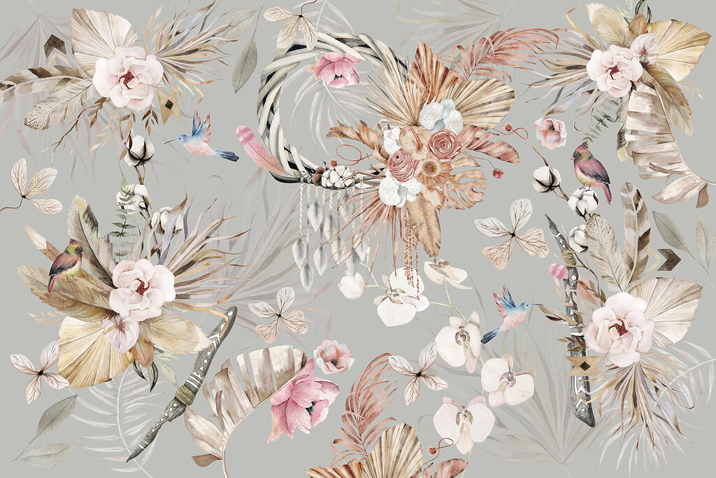Flowers and graceful birds — full design