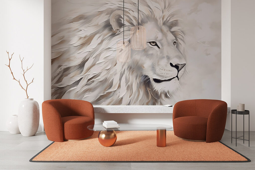 White lion in brushstrokes — interior 1