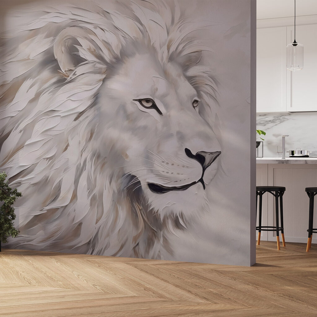 White lion in brushstrokes — interior 2