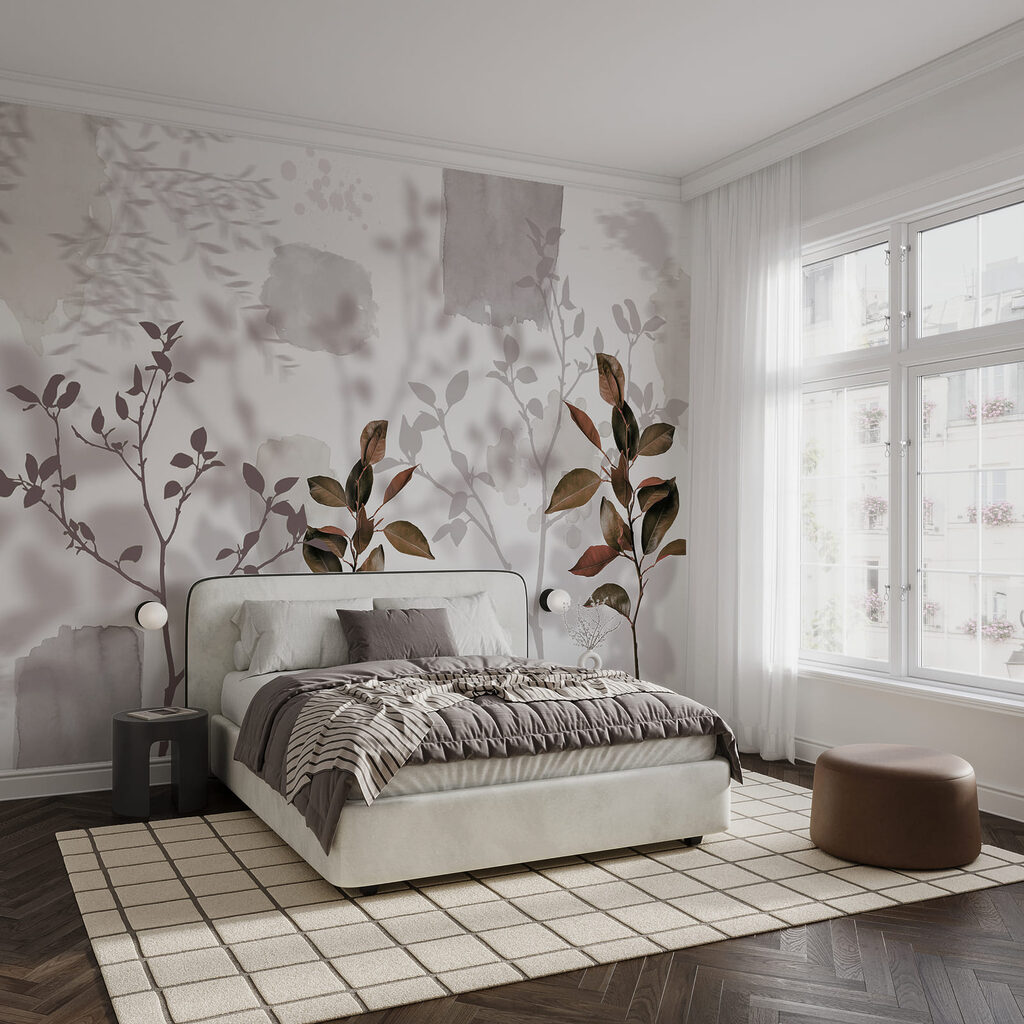 Twigs against faded leaves — interior 1