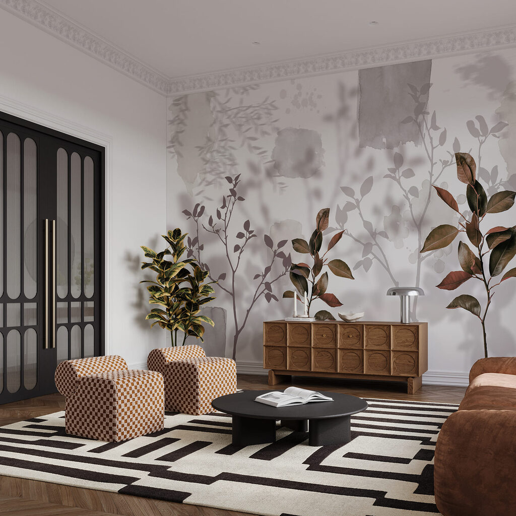 Twigs against faded leaves — interior 2