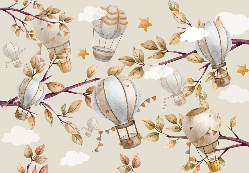 Balloons among golden branches — full design