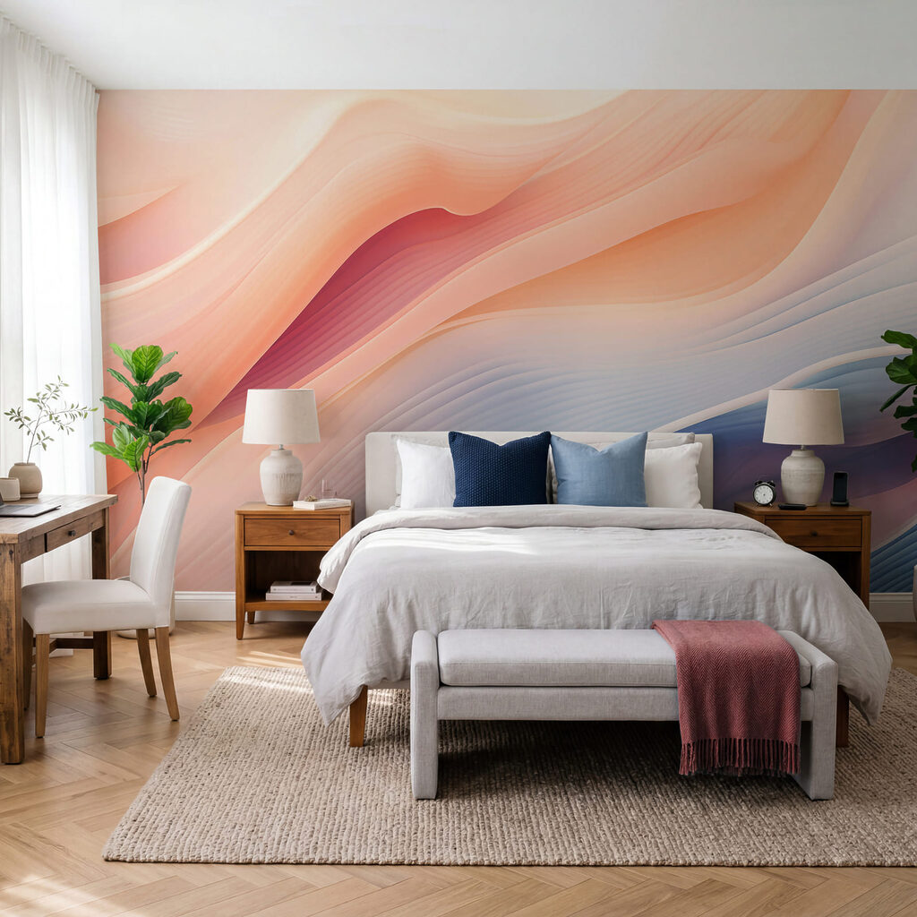 Peach waves beside blue — interior 1