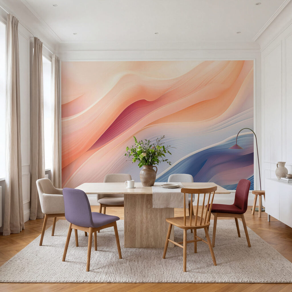 Peach waves beside blue — interior 2