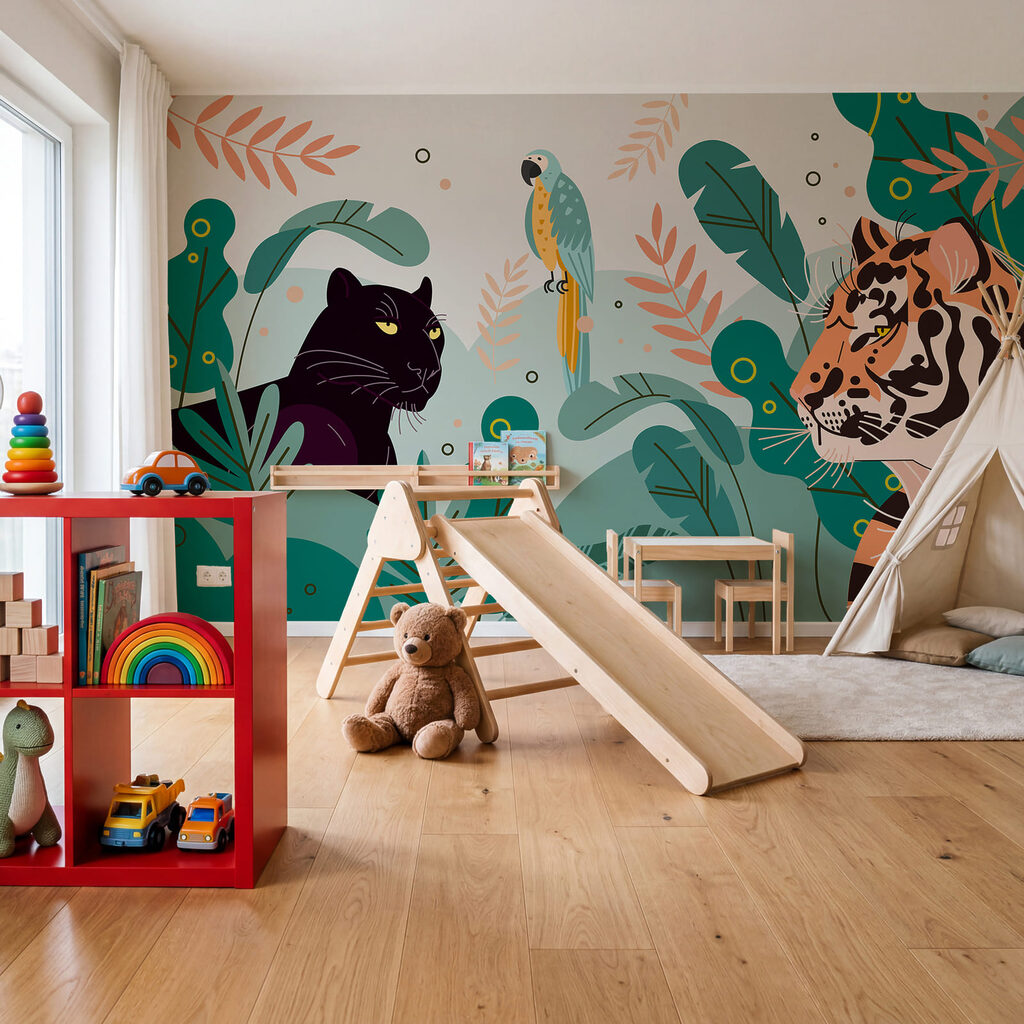 Tiger beside black panther — interior 2