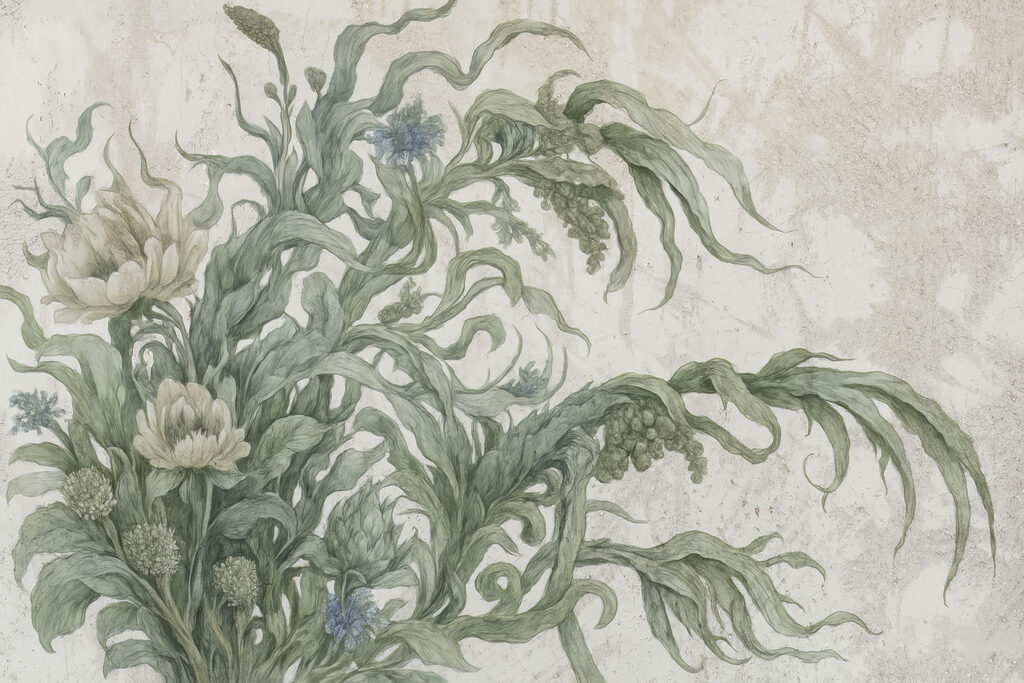 Ornamental leaves and flowers — full design