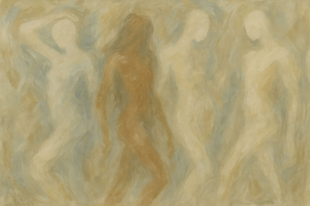 Soft figures in haze — full design