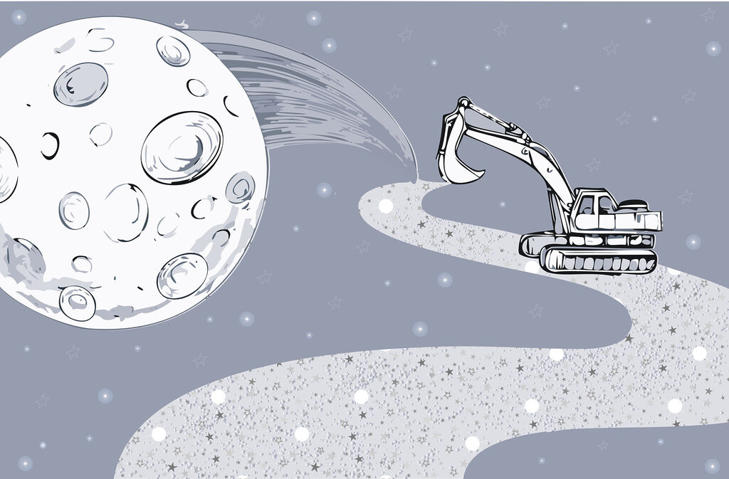 Digger under a moon — full design