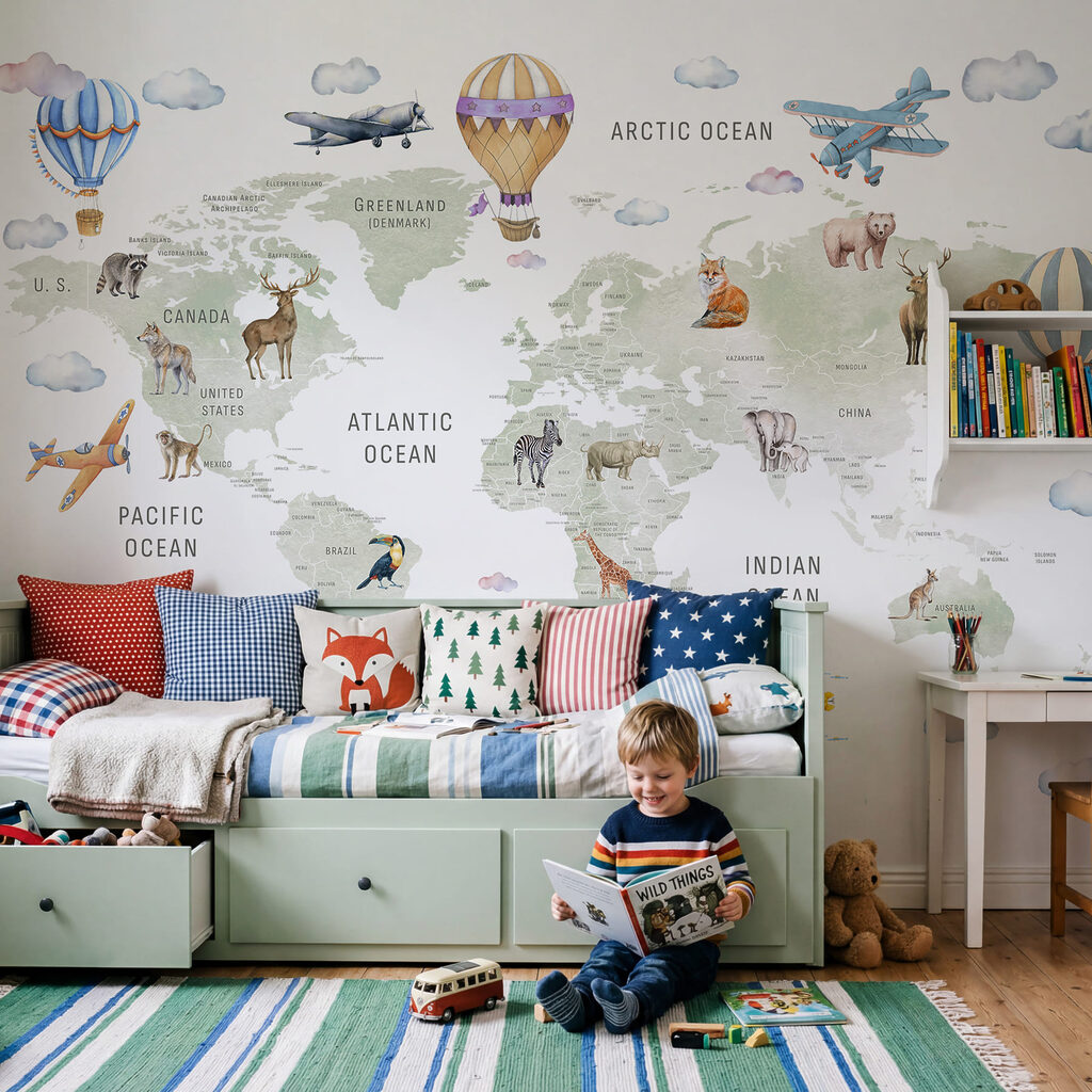 World map with balloons — interior 1