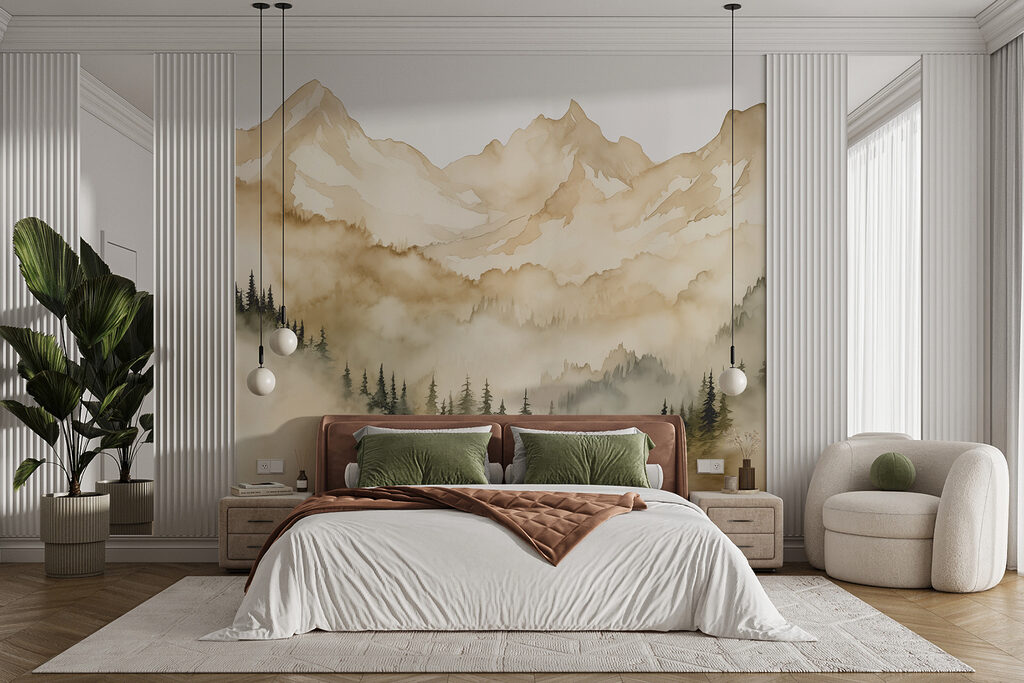 Mountains above misty pines — interior 1