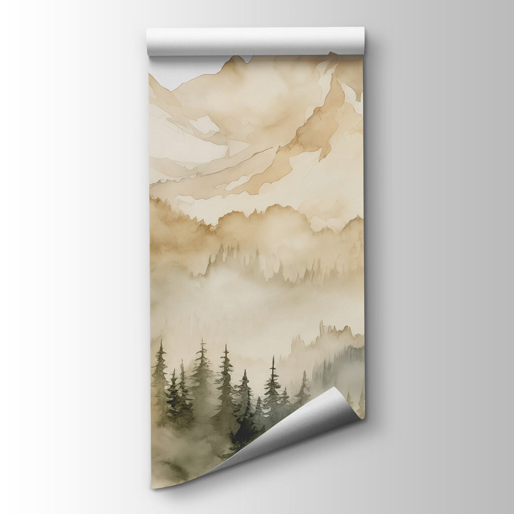 Mountains above misty pines — product view