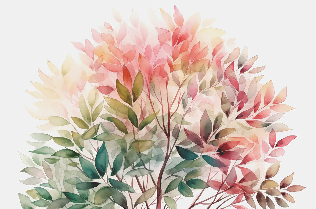 Pink leaves over green — full design