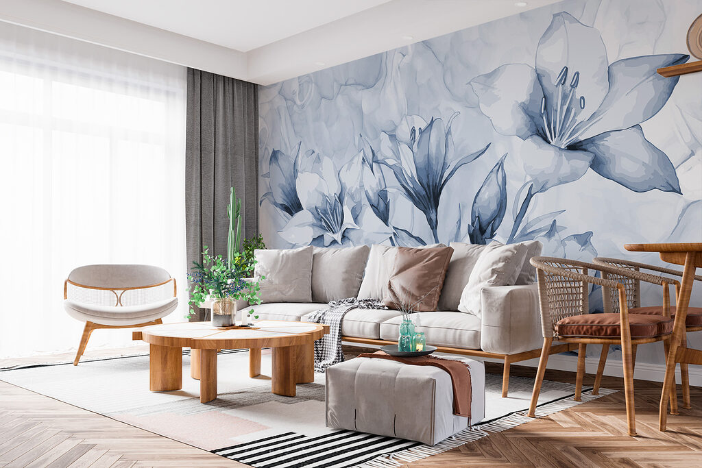 Blue flowers, marble effect — interior 1