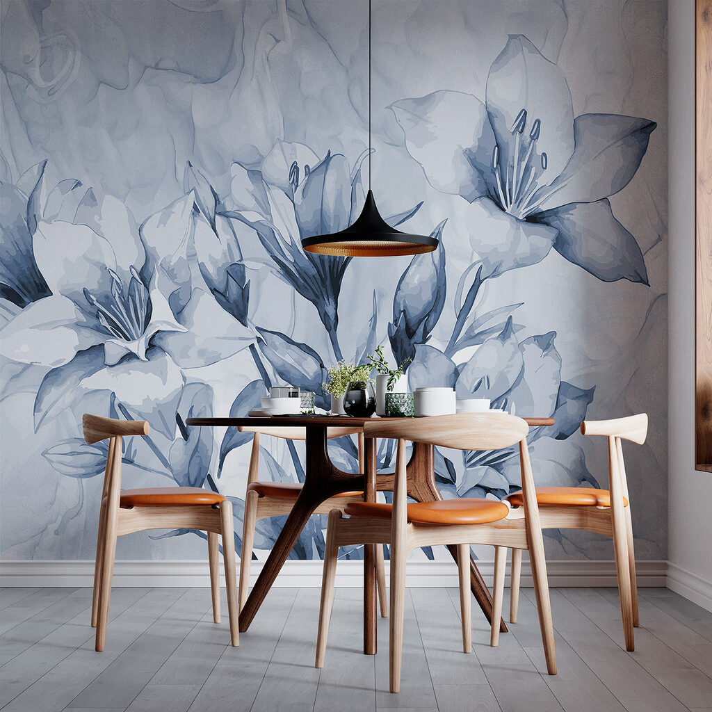 Blue flowers, marble effect — interior 2