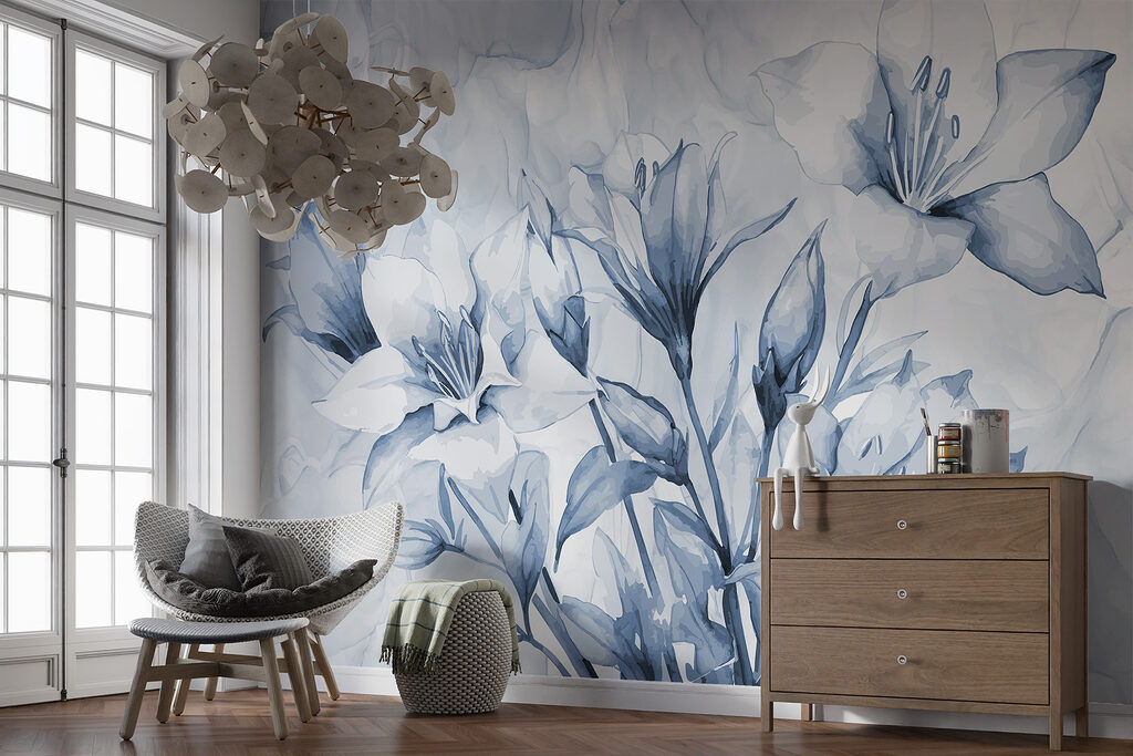 Blue flowers, marble effect — interior 3