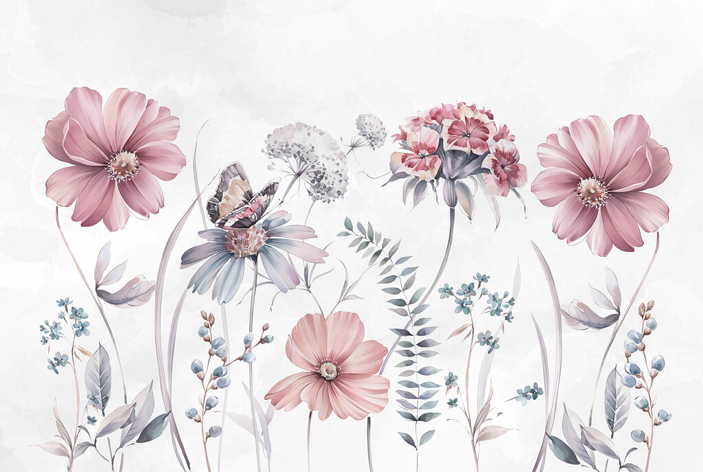 Wildflowers with a butterfly — full design