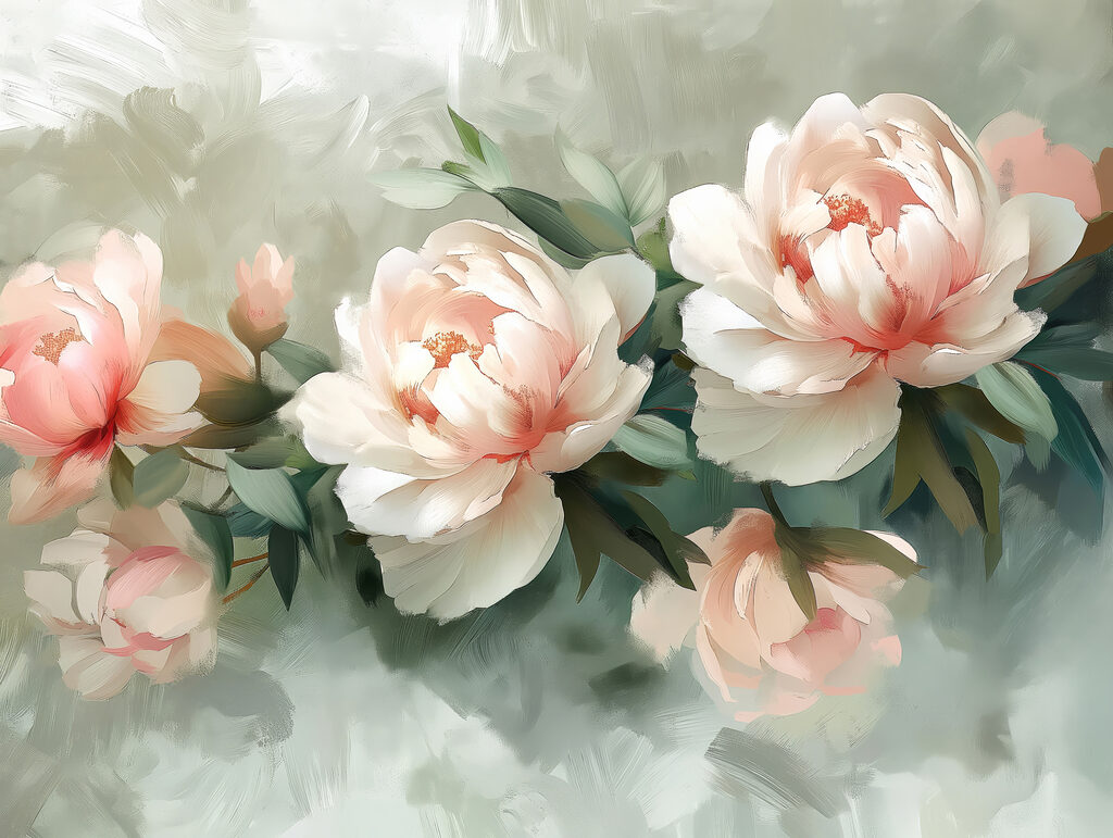 Pink peonies on green — full design