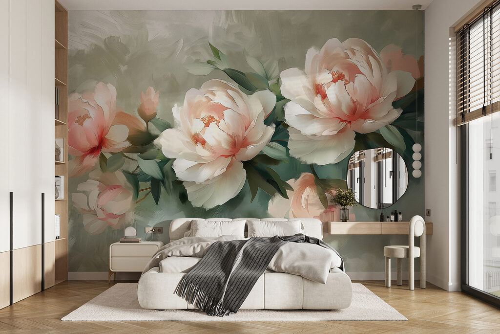 Pink peonies on green — interior 1