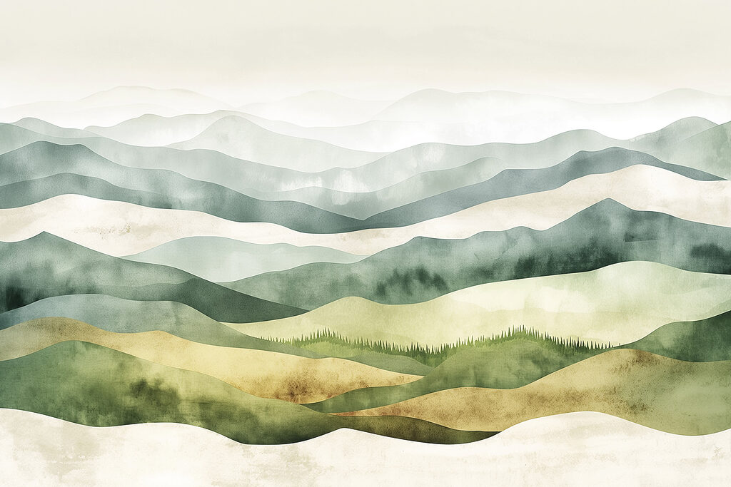 Hills in watercolour — full design