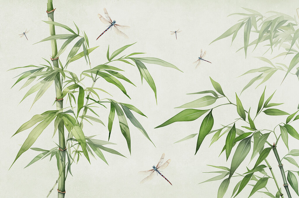 Dragonflies among green bamboo — full design