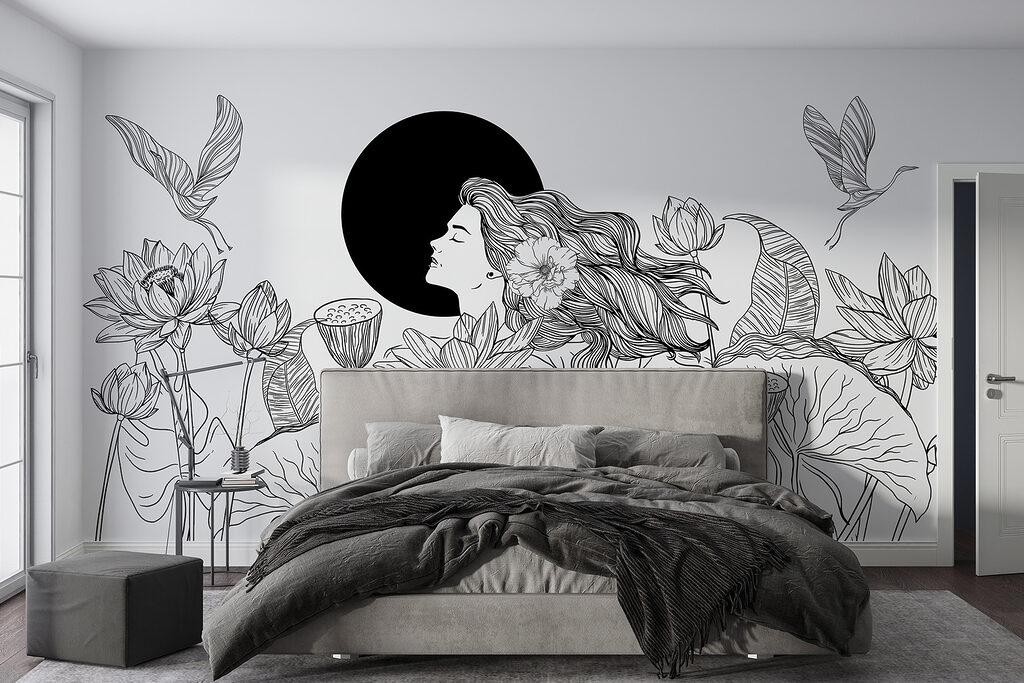 Woman among lotus flowers — interior 1