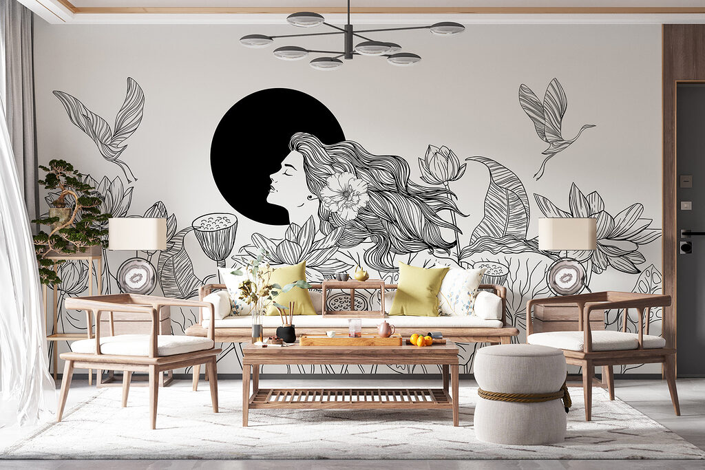 Woman among lotus flowers — interior 2