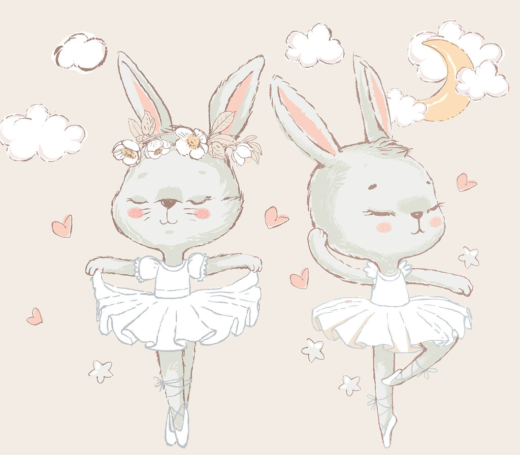 Two ballerina rabbits — full design