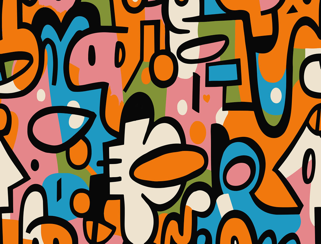 Playful faces in colour — full design