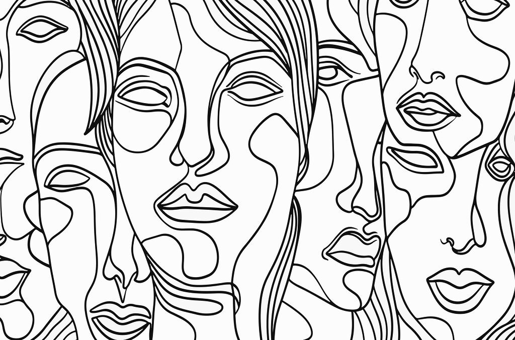 Faces in line art — full design