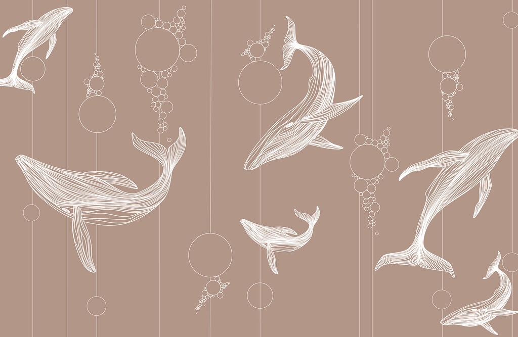 Whales between hanging circles — full design