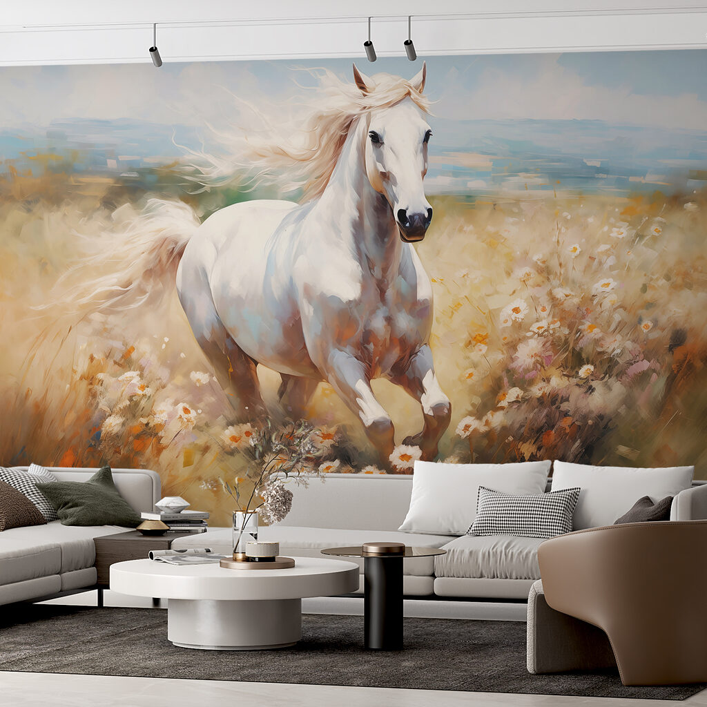 White horse among flowers — interior 2