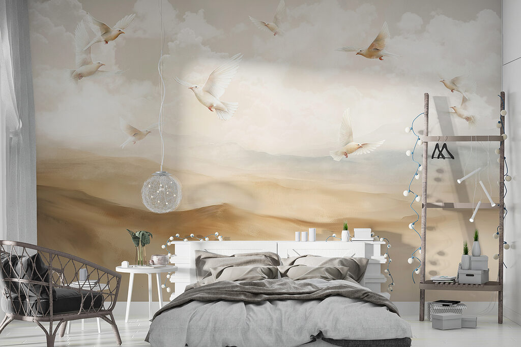 Birds above misty hills — interior 2