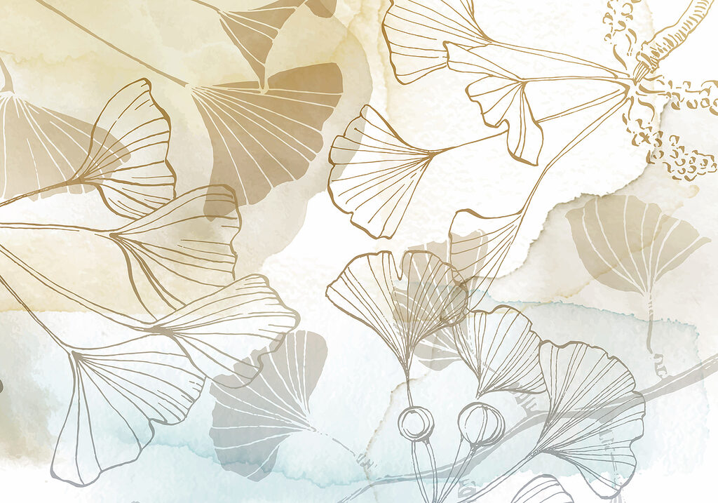 Golden ginkgo line art — full design