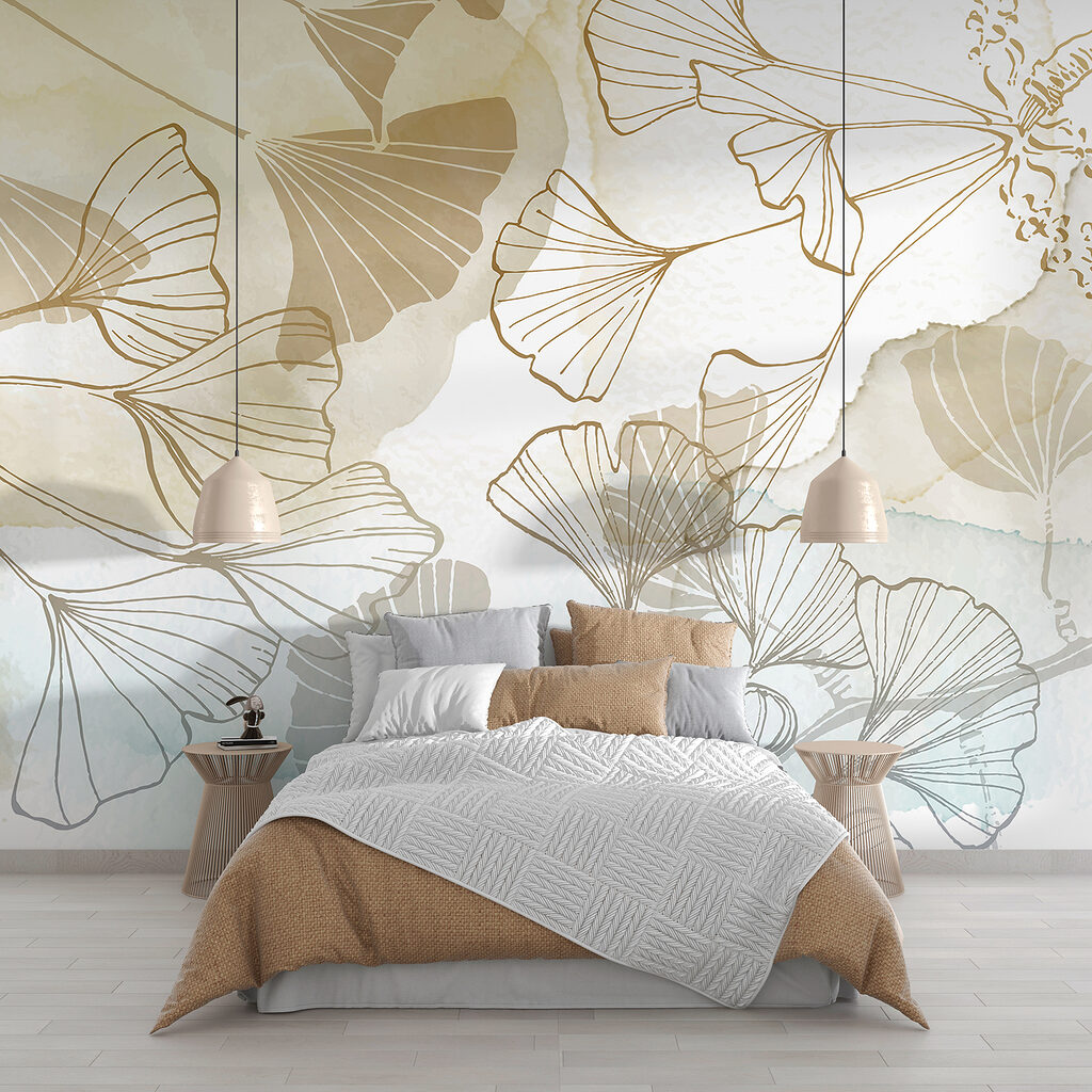 Golden ginkgo line art — interior 1