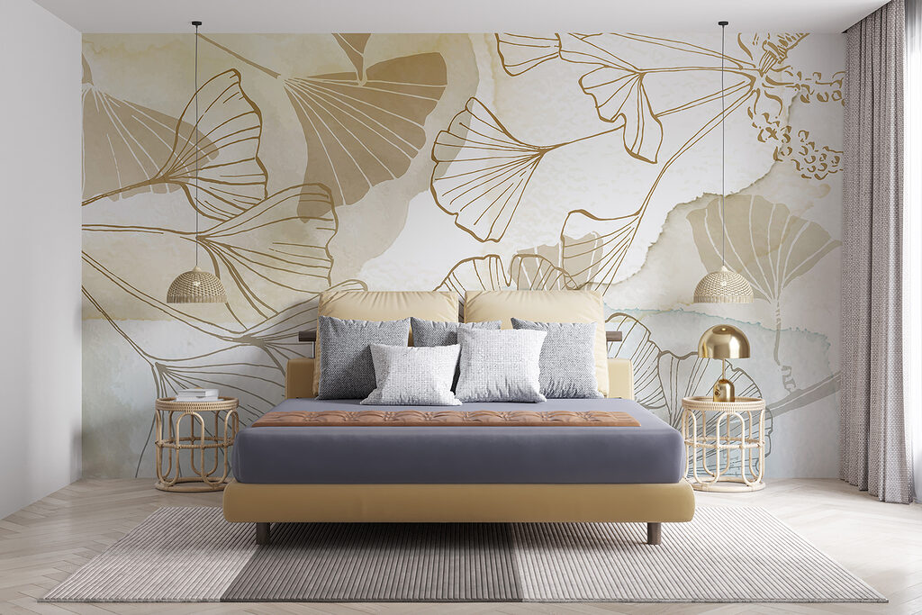 Golden ginkgo line art — interior 2