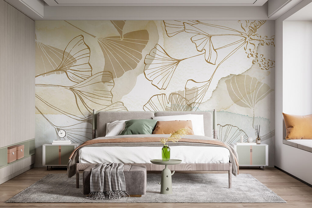 Golden ginkgo line art — interior 3