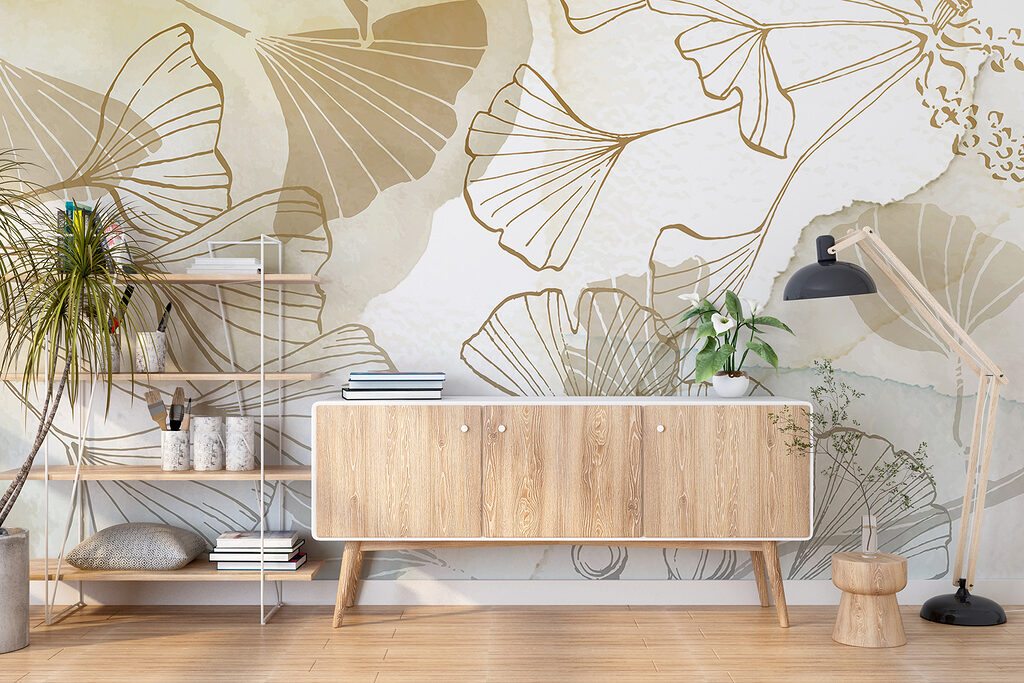 Golden ginkgo line art — interior 4