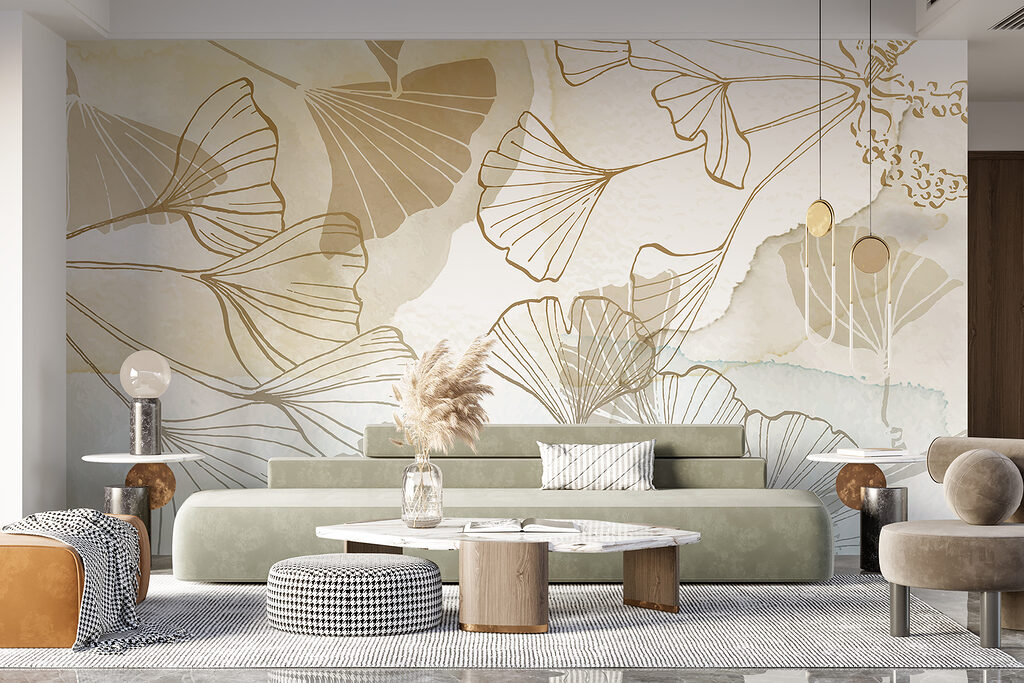 Golden ginkgo line art — interior 5